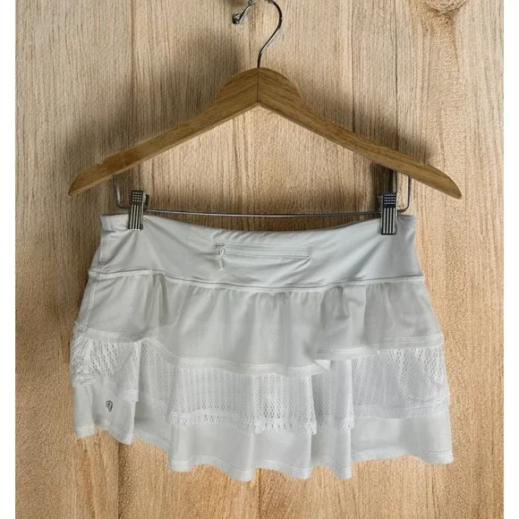 Lululemon Run Nothing to Hide Mini Micro Skort Skirt Shorts Tiered White Size 6 - Picture 2 of 16